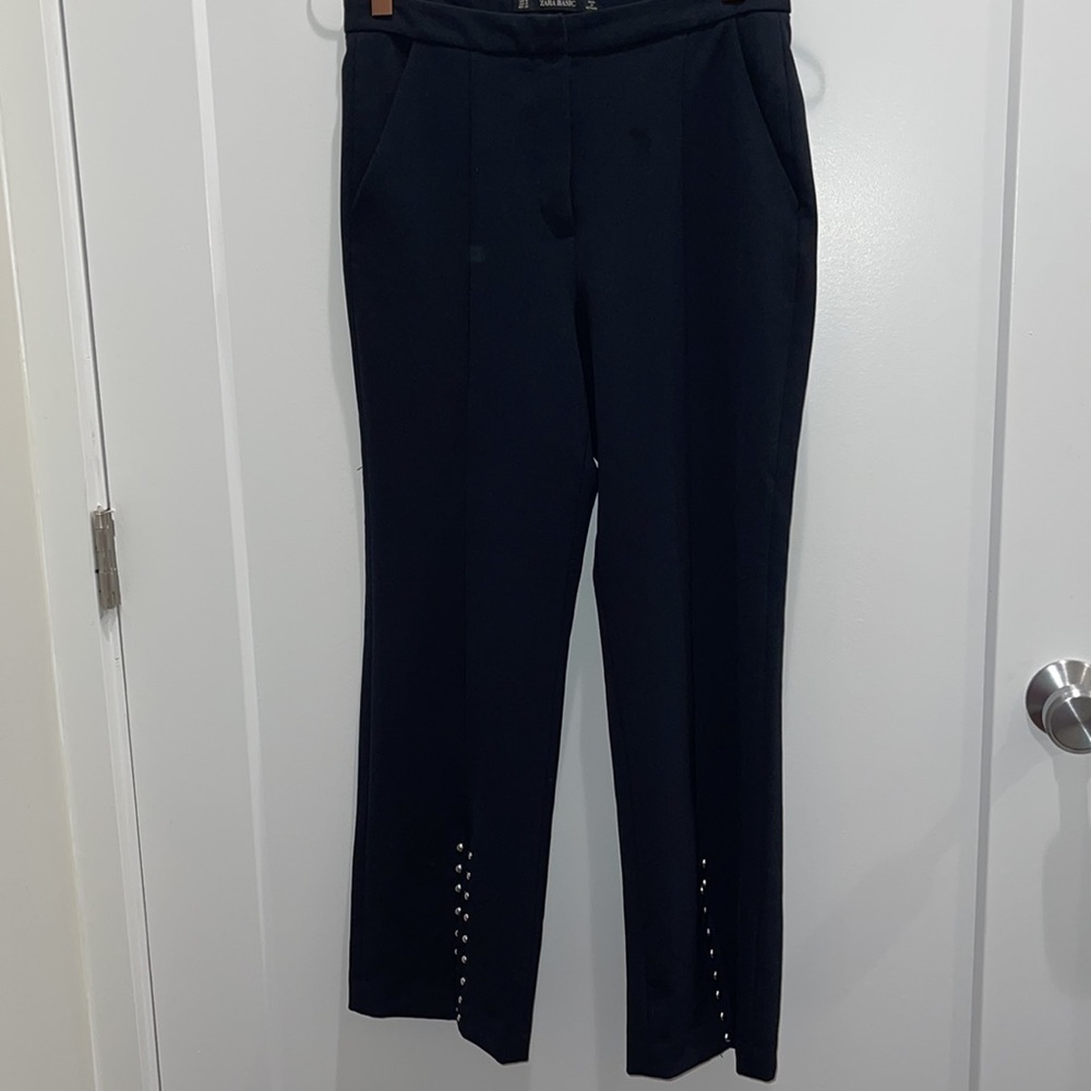 Zara Basic Black Pants With Silver Button Cuff Ac… - image 3